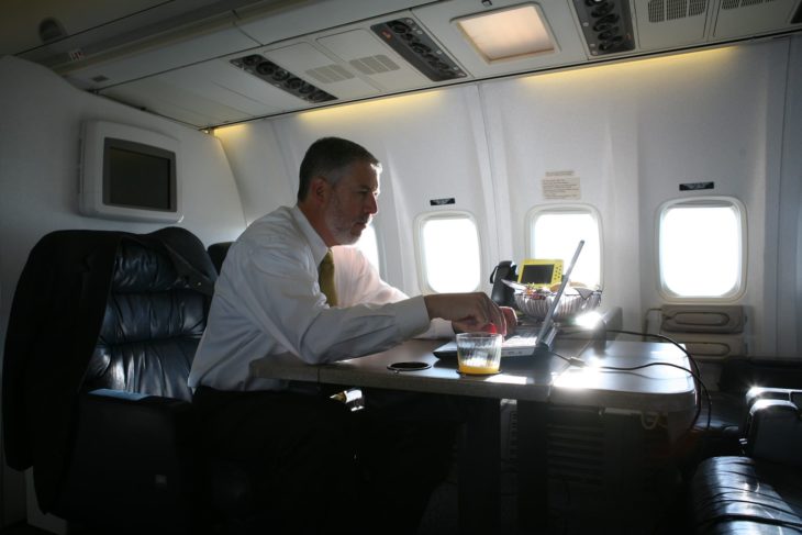 David Addington Types on Laptop Aboard Air Force Two