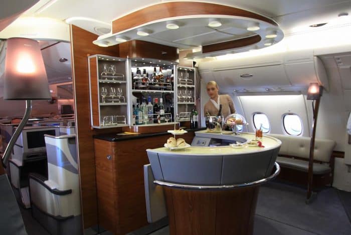 Emirates business class bar on the A380