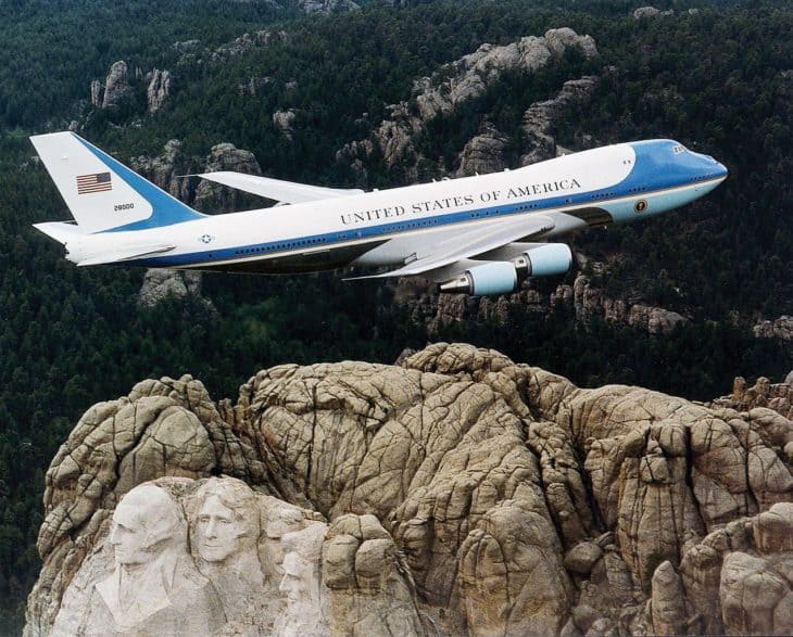 Boeing VC-25 Air Force One over Mt. Rushmore
