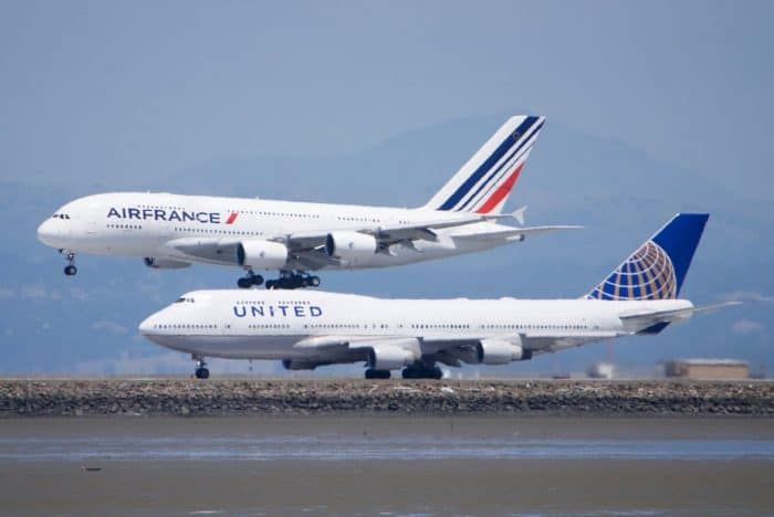 Air France Airbus A380 and United Boeing 747 at SFO