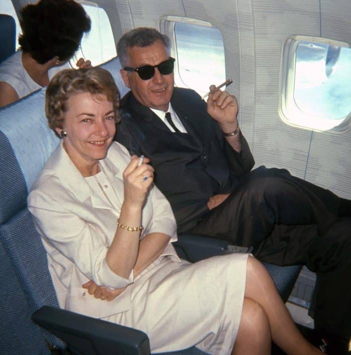 Couple Smoking on Airplane in 1965