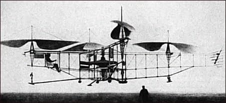 Étienne Oehmichen Helicopter No. 2, 1923-1924. On May 4 1924, it was the first helicopter to fly on the distance of one kilometer (0.6 mile)