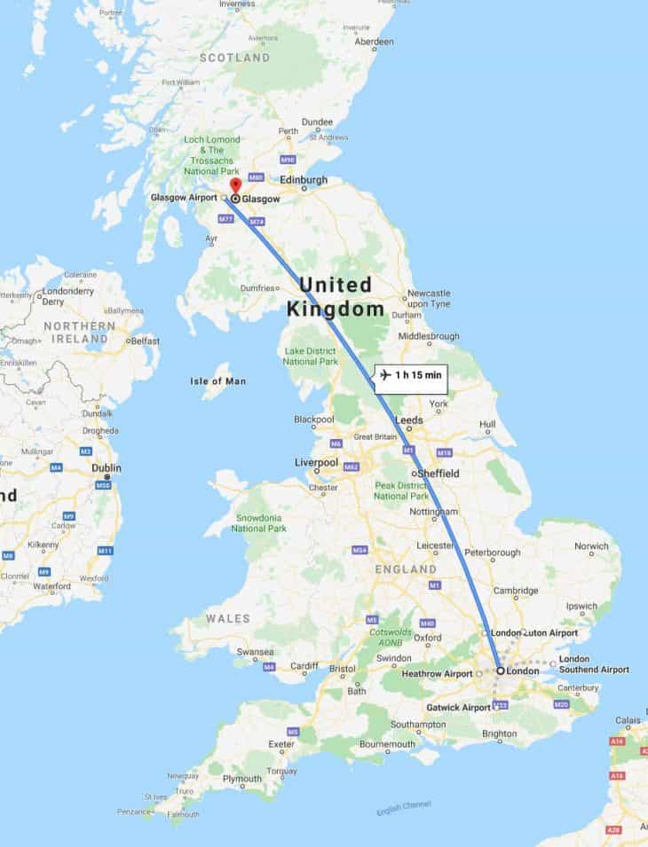 Google Maps - London to Glasgow