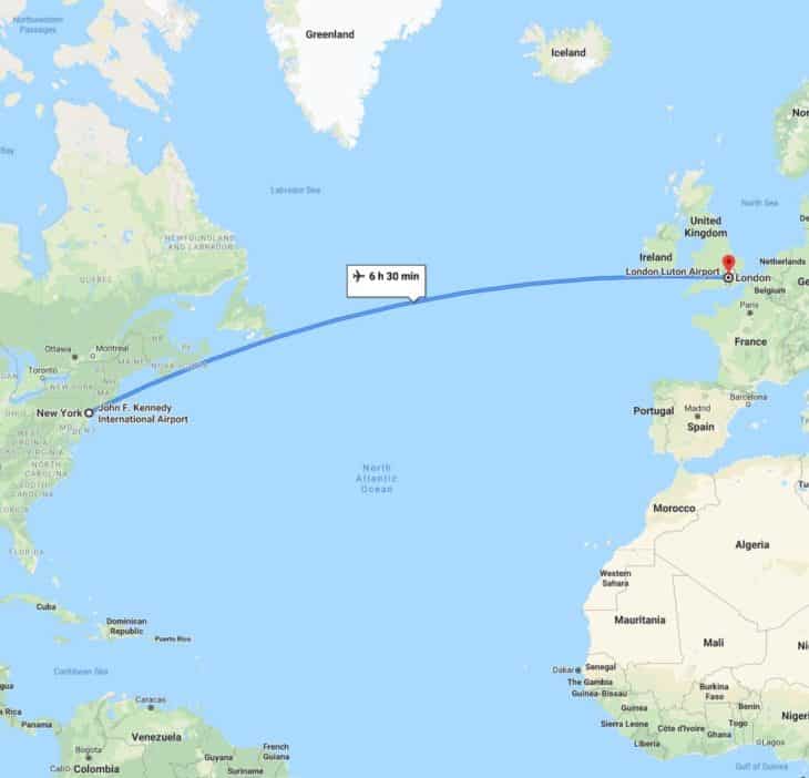 Google Maps - New York City to London