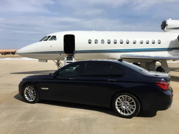 Private Jet and BMW 7 series