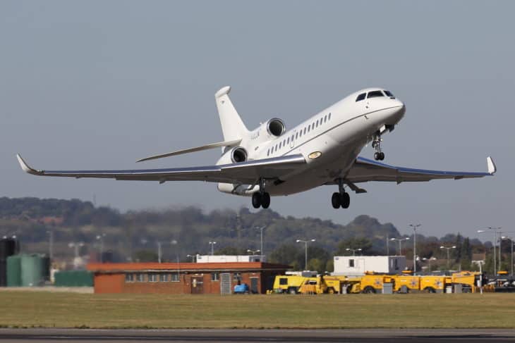 Dassault Falcon 8X climbing out of Luton