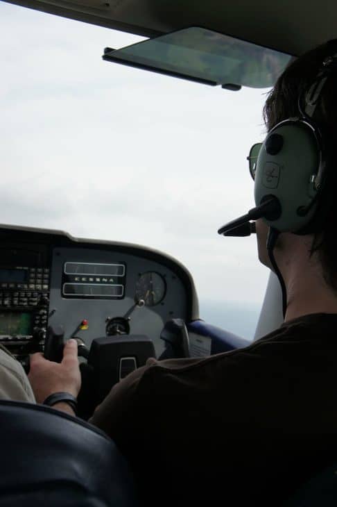 Pilot in Cessna cockpit in IMC