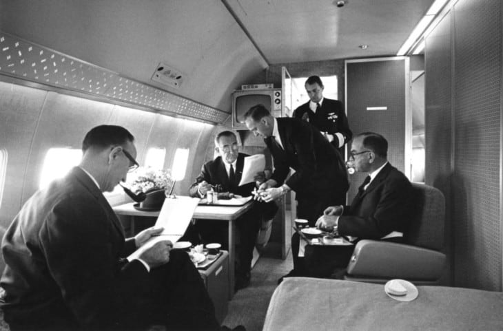 President Lyndon B Johnson in the presidential bedroom aboard Air Force One SAM 26000