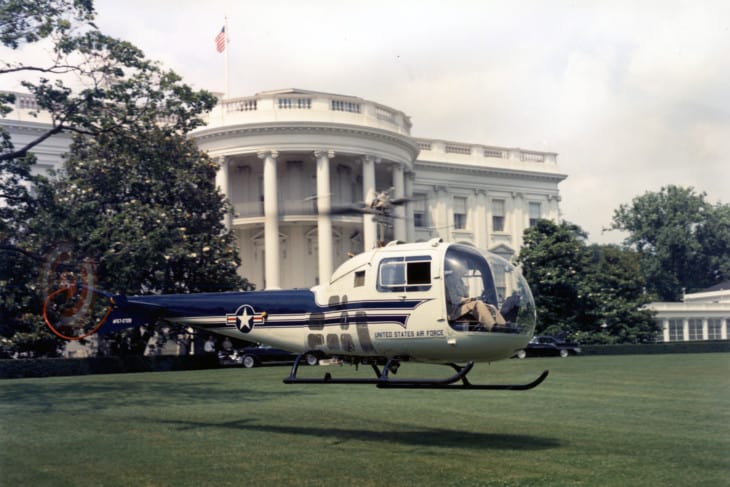 Bell UH 13J landing on the West Lawn of the White House.