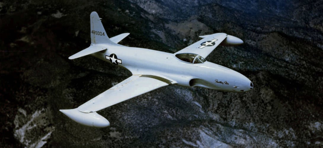U.S. Air Force Lockheed P 80A 1 LO Shooting Star in flight.