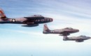 U.S. Air Force Republic F 84E 15 RE Thunderjet fighters from the 27th Fighter Escort Group in flight over Korea. 1951