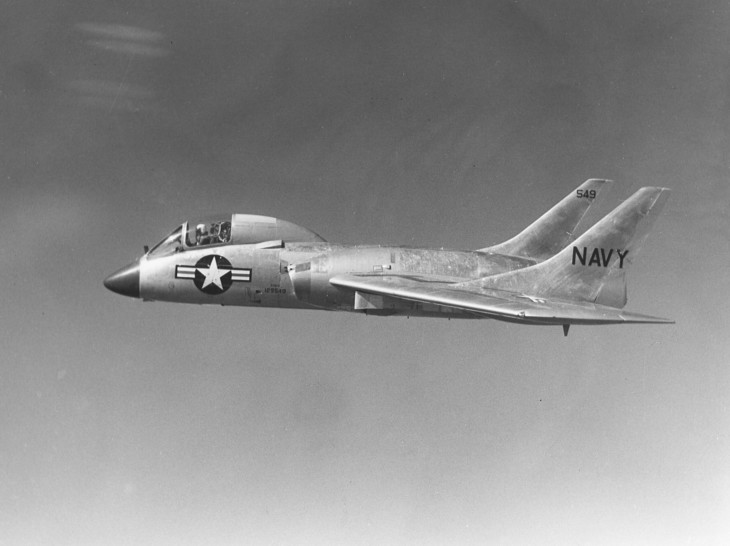 U.S. Navy Vought F7U 3 Cutlass BuNo 129549 in flight.