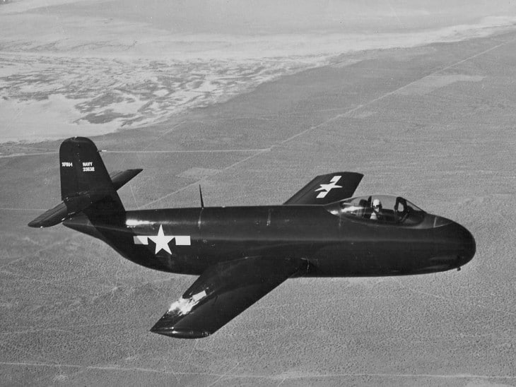 XF6U 1 Pirate prototype in flight.