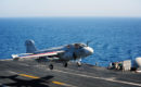 An EA 6B Prowler of the Electronic Attack Squadron 134 lands on the aircraft carrier USS George H.W. Bush