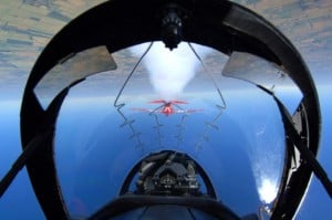 Pilots view from within the cockpit of a Red Arrow
