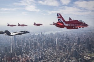 The Red Arrows flying above New York City
