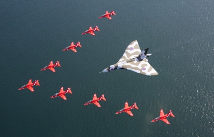 The Red Arrows have flown with the Vulcan bomber for the final time in a show of great British aviation icons