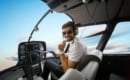Pilot in helicopter cockpit