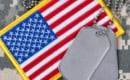 American flag with dog tags on camouflage