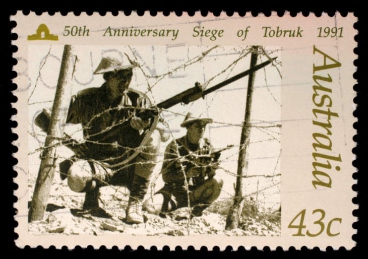 Australian postage stamp depicting 50 th anniversary siege of Tobruk