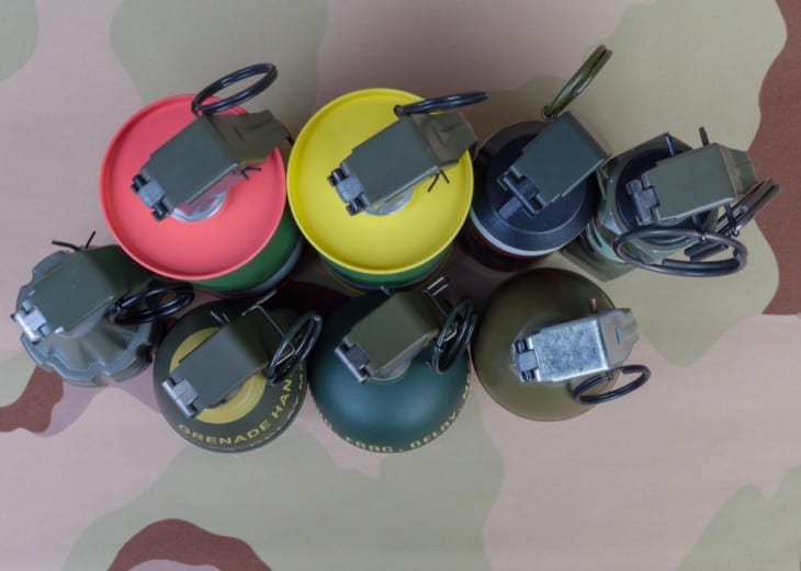 Different types of explosives and grenades