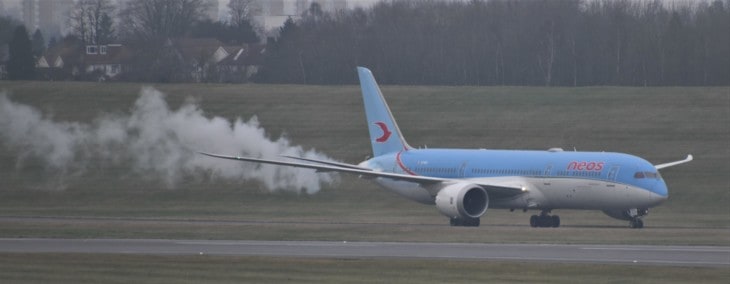 Boeing 7879 of NEOS starting the APU after arriving at Birmingham BHX