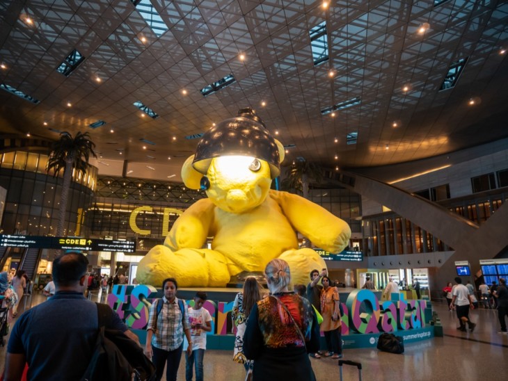 Yellow Lamp bear at Hamad International Airport