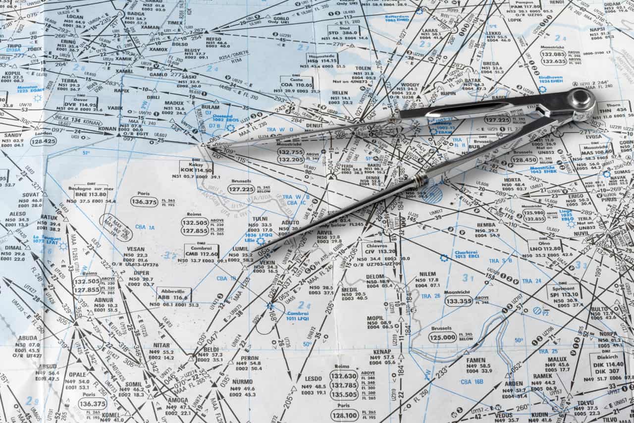 Aeronautical Navigation Chart And Bow Compass 
