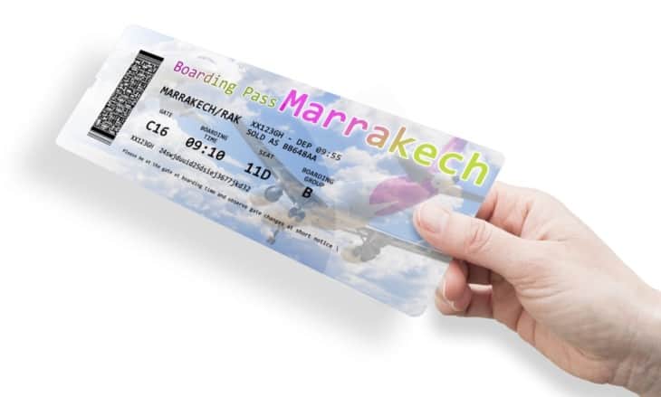 Airline boarding pass ticket to Marrakech