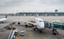 Airplane parked at gate in Munich airport Germany
