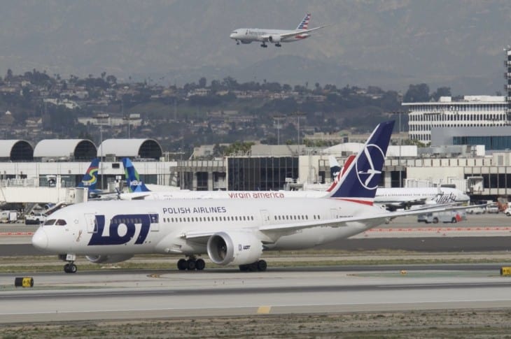 LOT Polish Airlines Boeing 787 800 Dreamliner taxiing after arriving