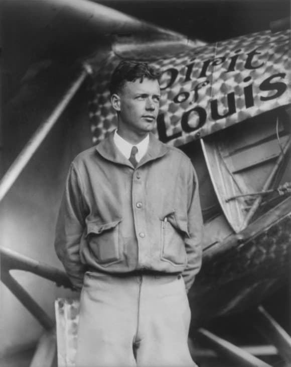 Lindbergh with the Spirit of St. Louis prior to his flight
