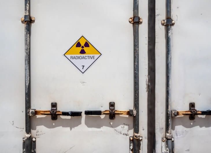 Radiation warning sign on the Dangerous goods transport