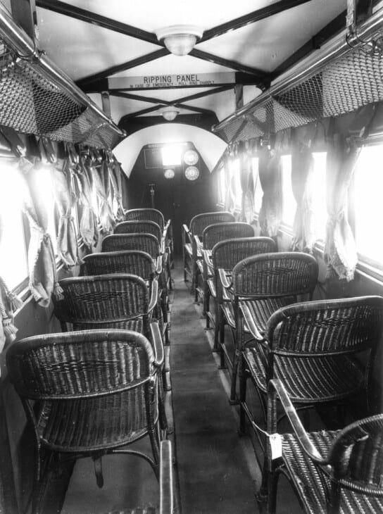 wicker seats in 1930s airplane