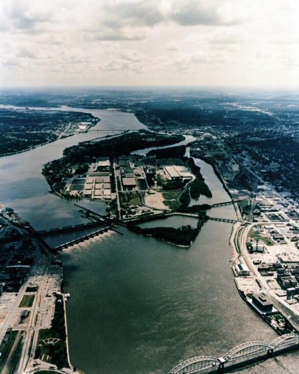 aerial view of the rock island arsenal