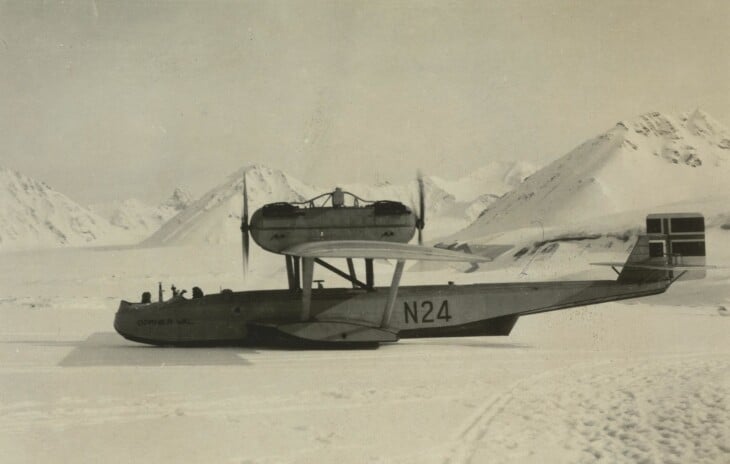 Dornier Wal landed on the ice at New Ålesund, Svalbard, Norway