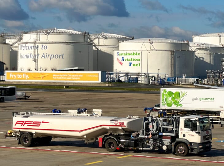 sustainable aviation fuel advertisment at frankfurt airport