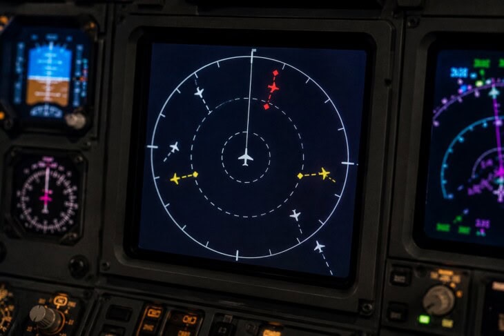 TCAS cockpit display showing traffic advisories