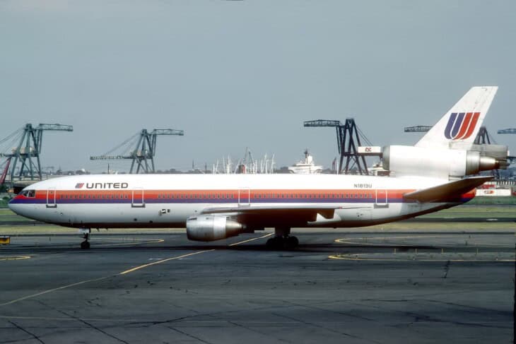 United Airlines DC10 registered as N1819U at Newark Liberty Airport in 1980