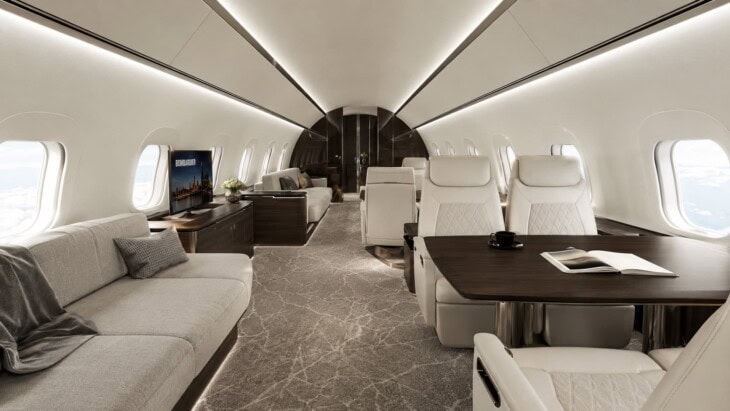 interior of the bombardier global 7500 private jet