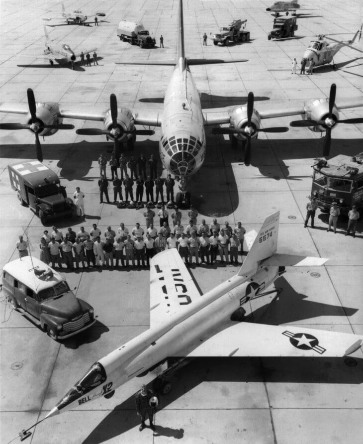 Bell X 2 Starbuster, crew, B 50 mothership, and support equipment