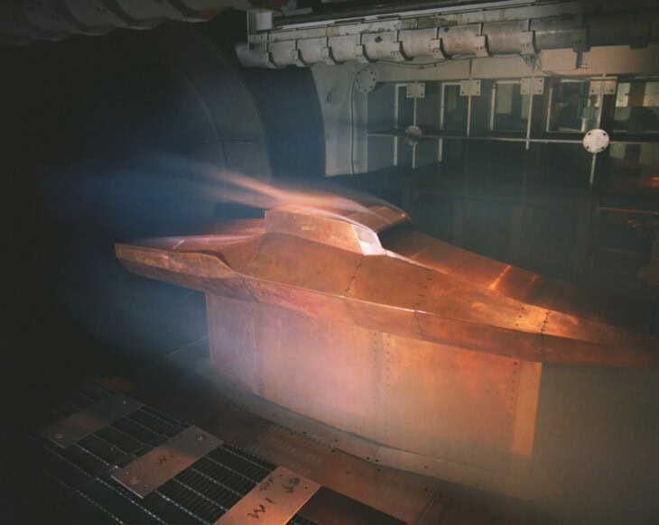 Full-scale model of the X-43 plane in Langley's 8-foot (2 m), high-temperature wind tunnel