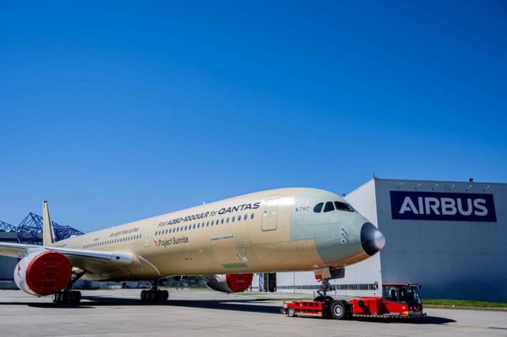 Qantas A350 1000ULR being towed out