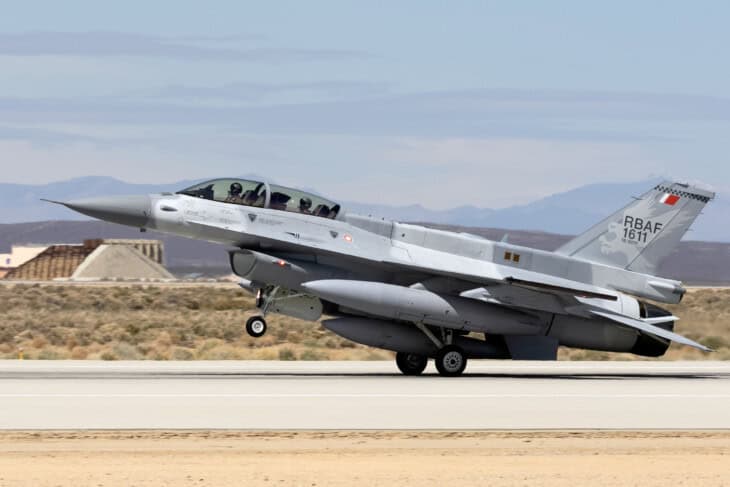 Royal Bahraini Air Force F-16 Block 70 lands at Edwards Air Force Base