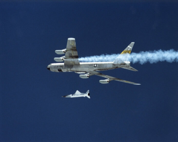 NASA NB-52B releasing the X-43A and its Pegasus booster rocket in flight