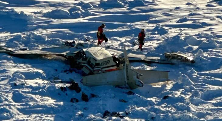 United States Coast Guard members investigating the wreckage of Bering Air Flight 445