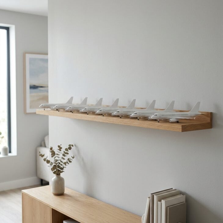 A slim picture ledge is the ideal home for a row of 1:200 airliners.