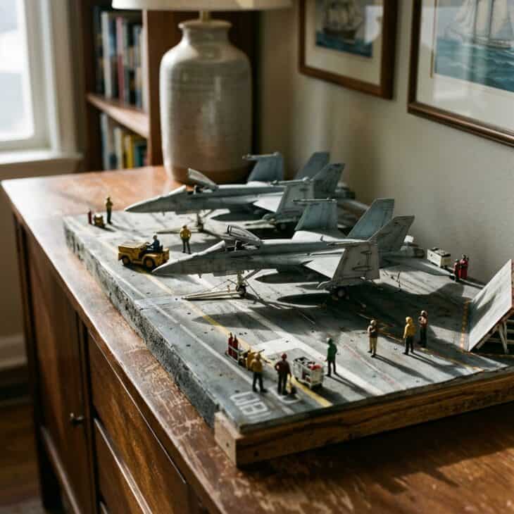 A carrier-deck base gives naval models the setting they belong in.
