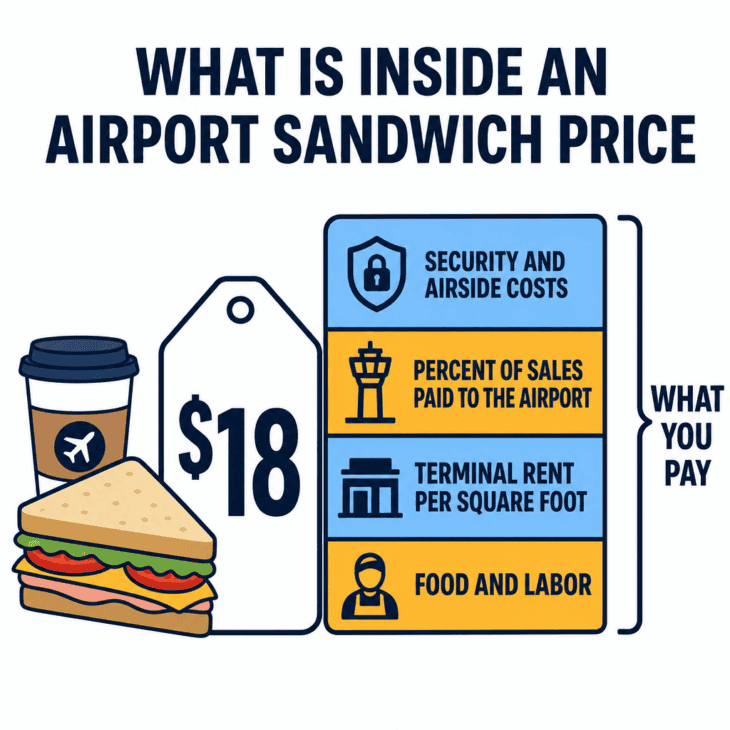 Stacked diagram showing the cost layers built into the price of airport food