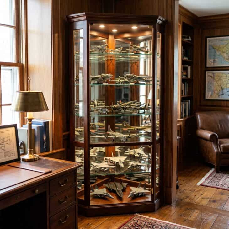A corner curio makes use of the room's most overlooked spot.